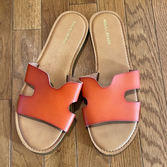 KOLILI BEACH Shoes - KOLILI Beach Women’s Flat Slide Sandals - brown size 9.5
